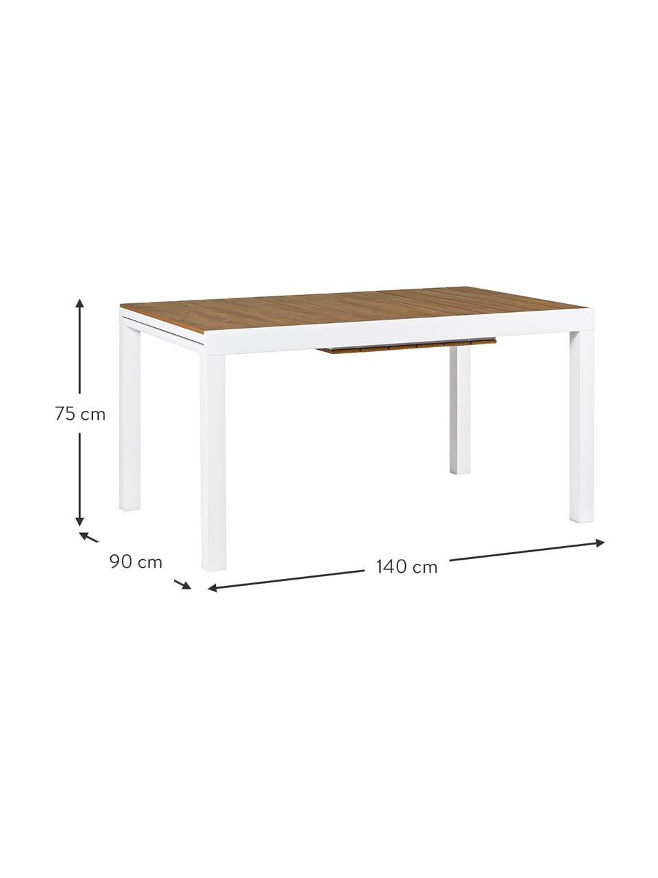 Rozsuwany stół ogrodowy Elias, Blat: tworzywo sztuczne, Nogi: aluminium, malowane prosz, Biały, brązowy, S 140 x G 90 cm