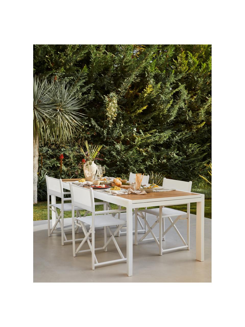 Tavolo da giardino allungabile Elias, 140 - 200 x 90 cm, Piano d'appoggio: plastica, Gambe: alluminio verniciato a po, Bianco, legno, Larg. 140 x Prof. 90 cm