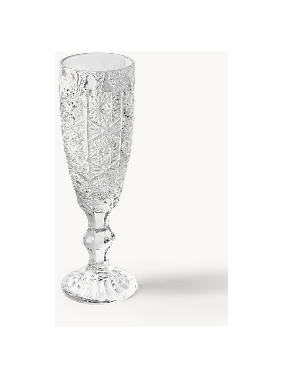 Copas flauta de champán con relieves Geometric, 4 uds., Vidrio, Transparente, Ø 6 x Al 20 cm, 130 ml