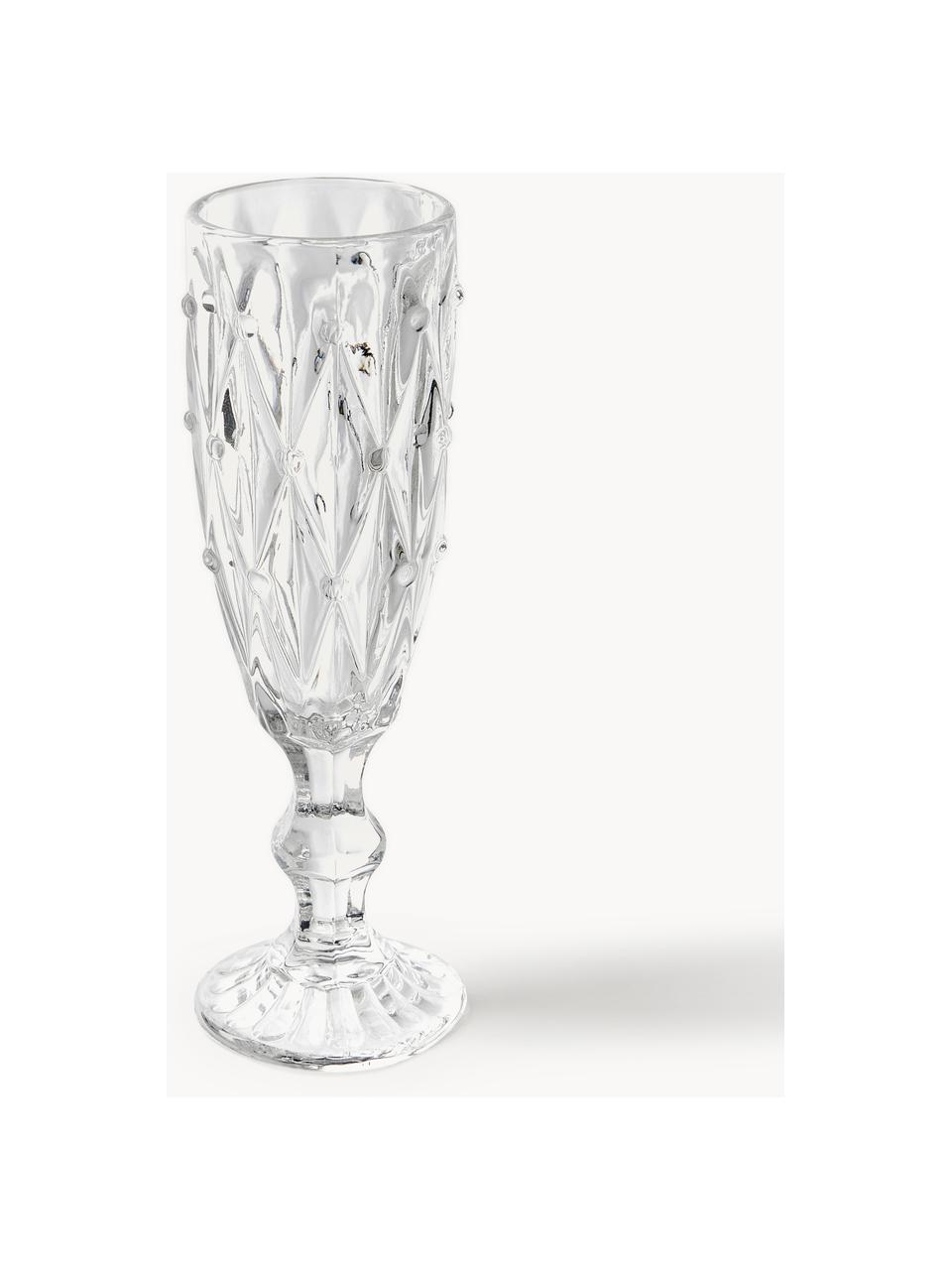 Champagneglas Geometric met structuurpatroon, set van 4, Glas, Transparant, Ø 6 x H 20 cm, 130 ml