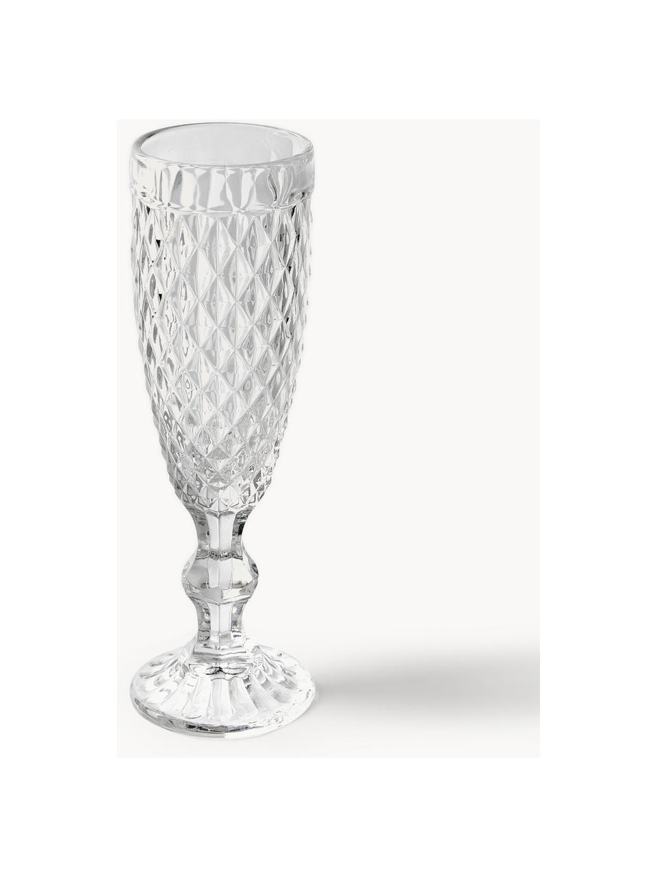 Champagneglas Geometric met structuurpatroon, set van 4, Glas, Transparant, Ø 6 x H 20 cm, 130 ml
