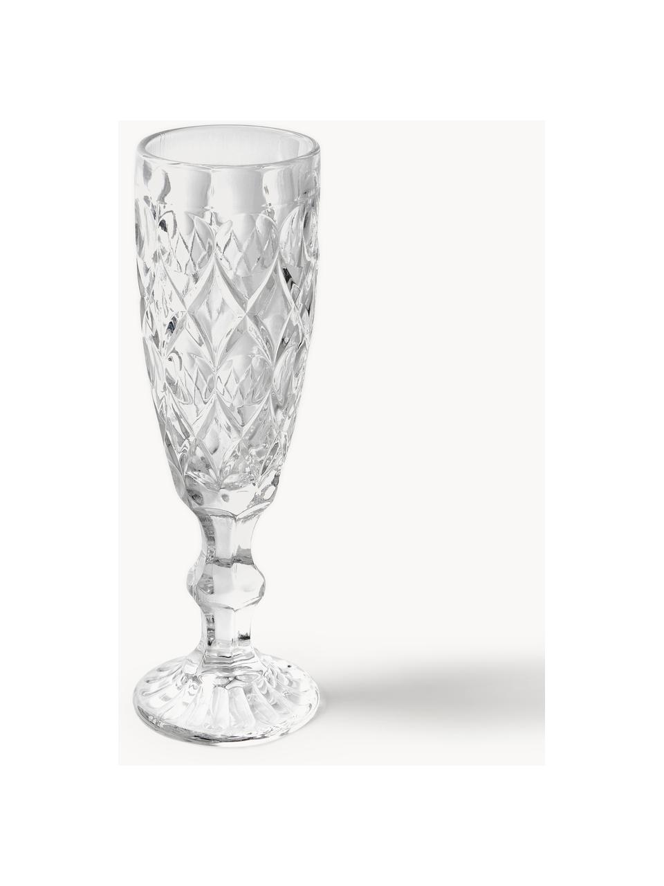 Champagneglas Geometric met structuurpatroon, set van 4, Glas, Transparant, Ø 6 x H 20 cm, 130 ml