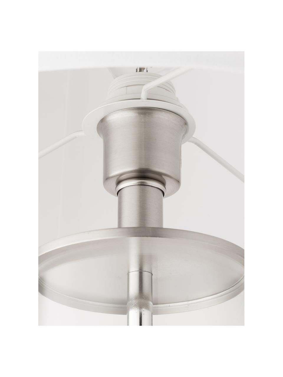Lampa stołowa ze szkła i lnu Abigail, Biały, odcienie srebrnego, Ø 32 x W 61 cm