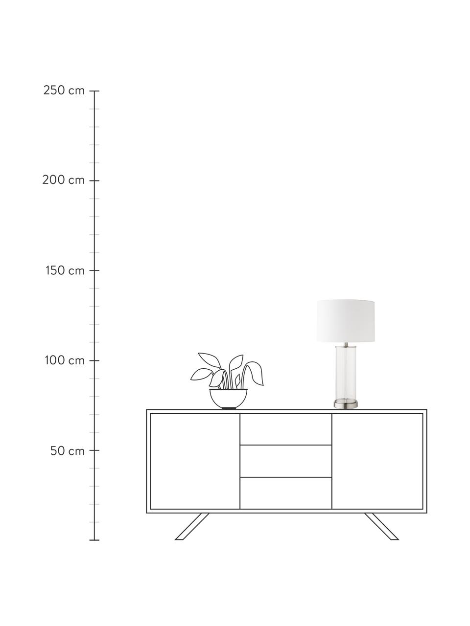 Veľká stolová lampa zo skla a ľanu Abigail, Biela, odtiene striebornej, Ø 32 x V 61 cm