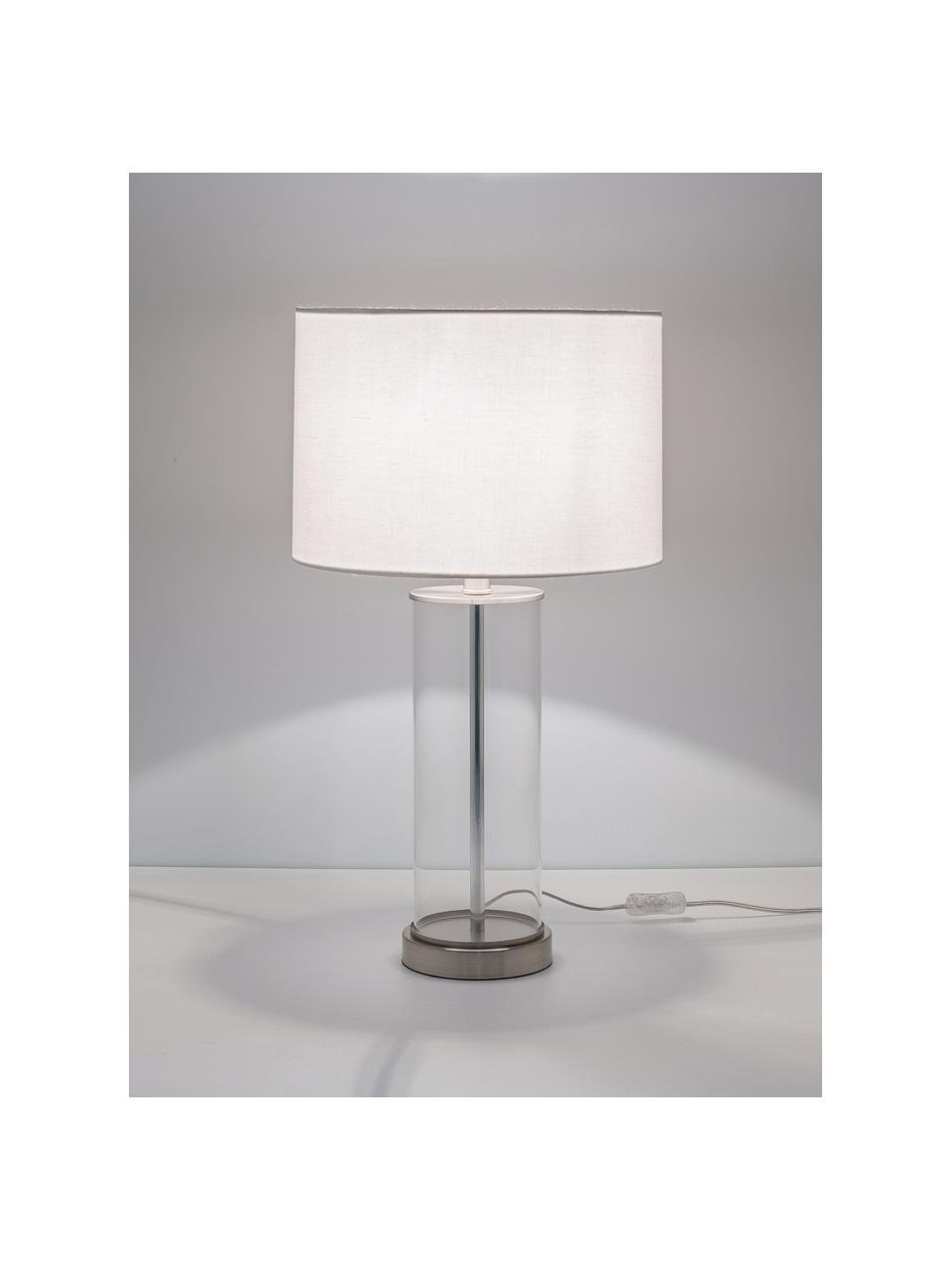 Lampada da tavolo grande in vetro e lino Abigail, Paralume: lino, Base della lampada: vetro, Bianco, argentato, Ø 32 x Alt. 61 cm