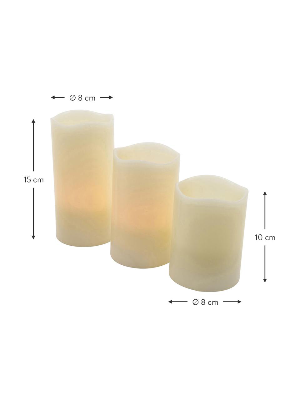 Set de velas LED con mando Warm, 3 pzas., Plástico, Crudo, Ø 8 x Al 15 cm