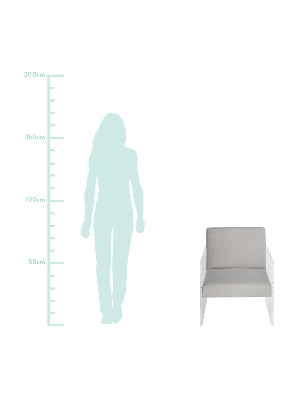Fluwelen lounge fauteuil Ayden, Bekleding: fluweel (polyester), Frame: massief populierenhout, m, Poten: acrylglas, Fluweel lichtgrijs, B 64  x D 74 cm