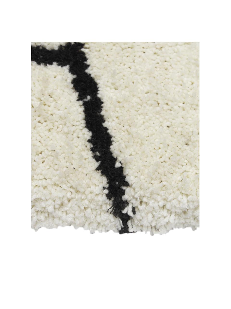 Handgetufteter Hochflor-Teppich Davin, Flor: 100% Polyester-Mikrofaser, Cremeweiß, Schwarz, B 80 x L 150 cm (Größe XS)