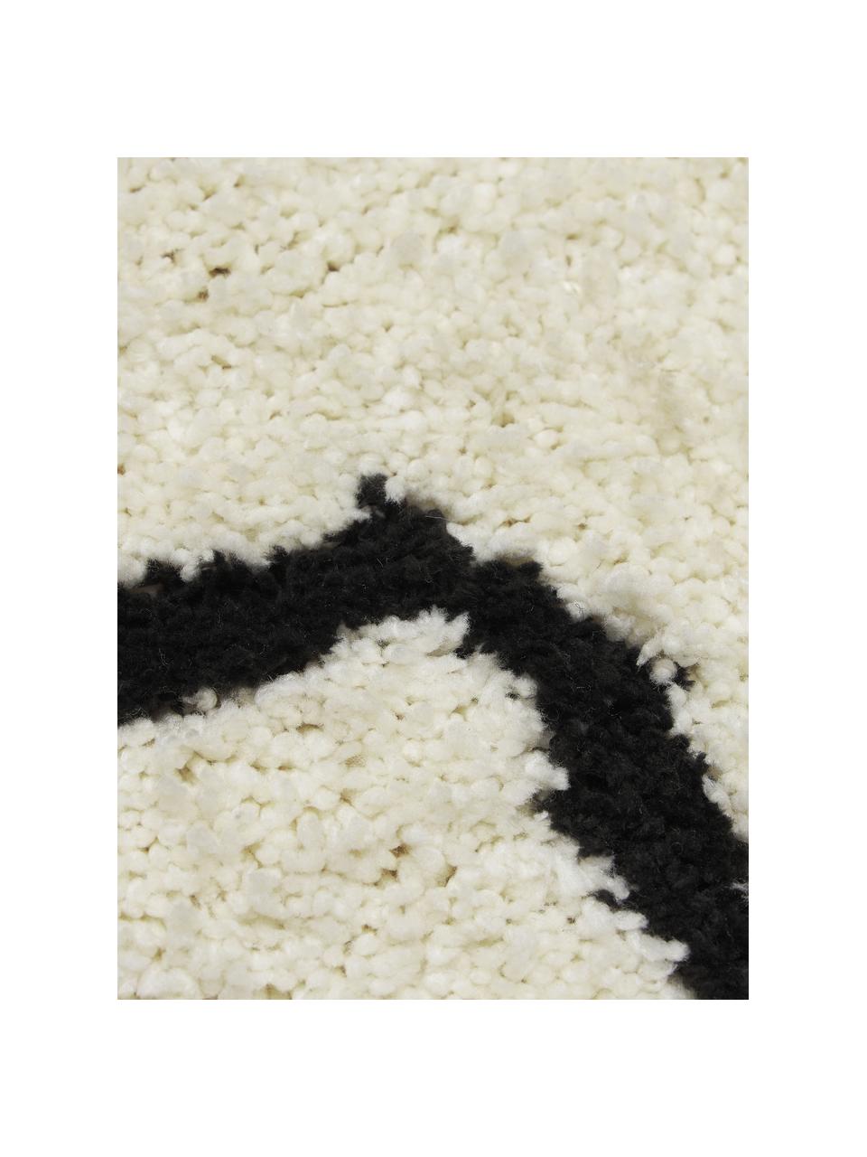 Handgetufteter Hochflor-Teppich Davin, Flor: 100% Polyester-Mikrofaser, Cremeweiß, Schwarz, B 80 x L 150 cm (Größe XS)