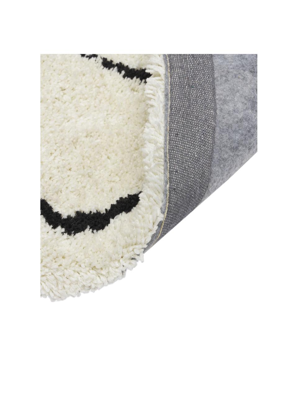 Handgetuft hoogpolig vloerkleed Davin in crèmekleur, Bovenzijde: 100% polyester microvezel, Onderzijde: gerecycled polyester, Beige, zwart, B 80 x L 150 cm (maat XS)