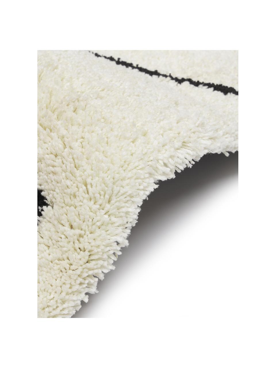 Handgetufteter Hochflor-Teppich Davin, Flor: 100% Polyester-Mikrofaser, Cremeweiß, Schwarz, B 80 x L 150 cm (Größe XS)