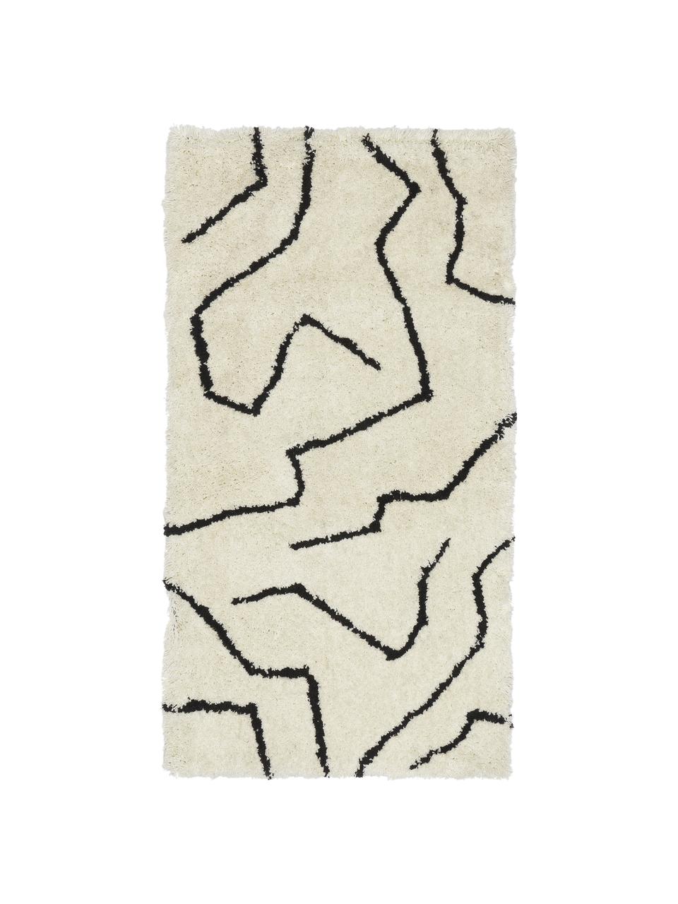 Tappeto a pelo lungo color crema taftato a mano Davin, Retro: poliestere riciclato, Beige, nero, Larg. 80 x Lung. 150 cm (taglia XS)