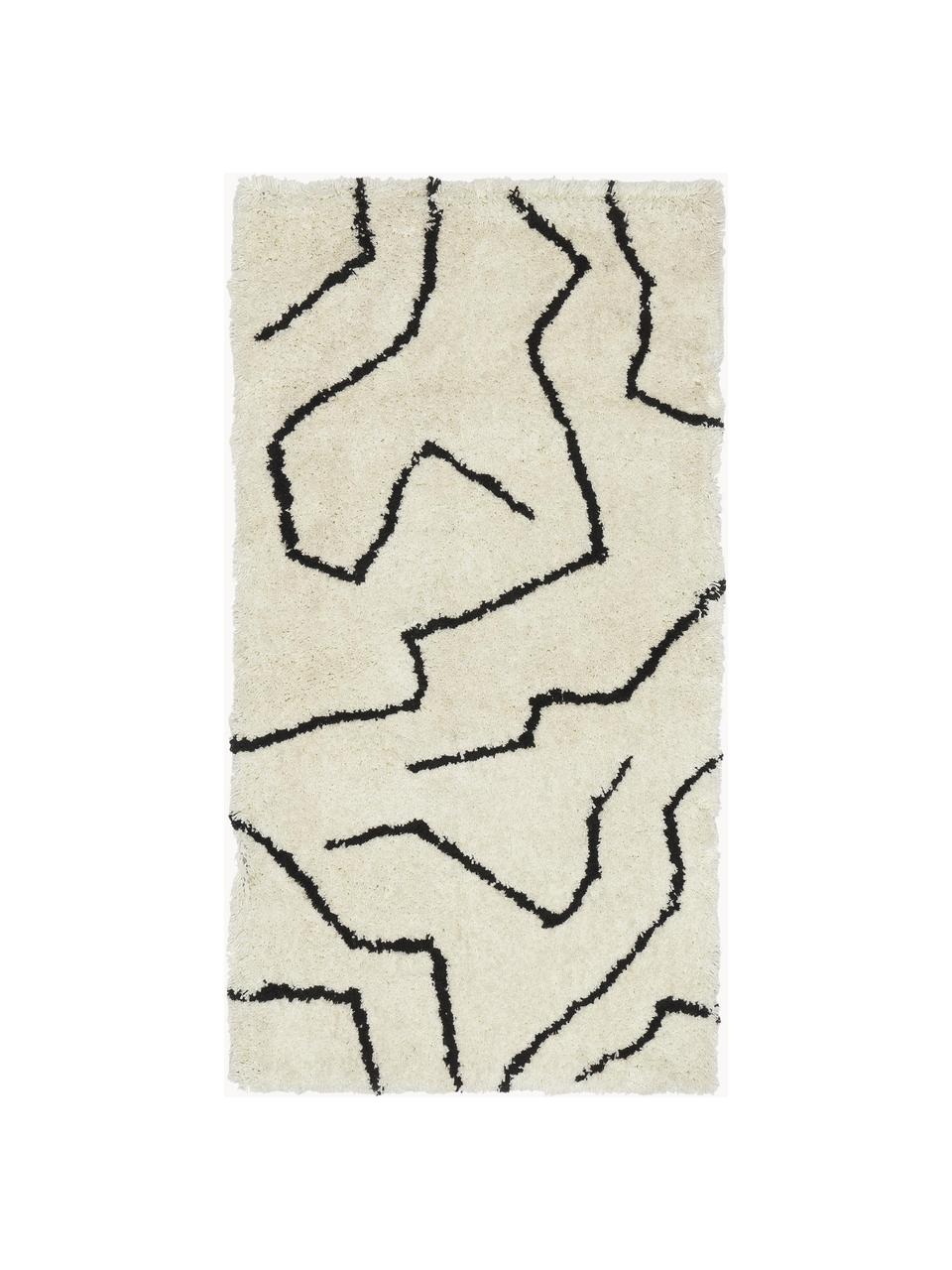 Ręcznie tuftowany dywan z długim włosiem Davin, Kremowobiały, czarny, S 80 x D 150 cm (Rozmiar XS)