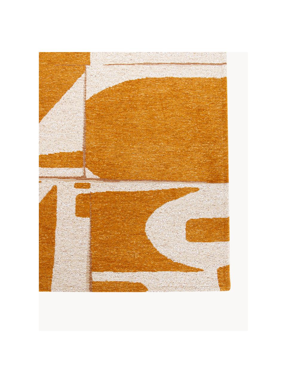Tappeto con motivo grafico Campanula, 100% poliestere, Ocra, bianco crema, Larg. 80 x Lung. 150 cm (taglia XS)