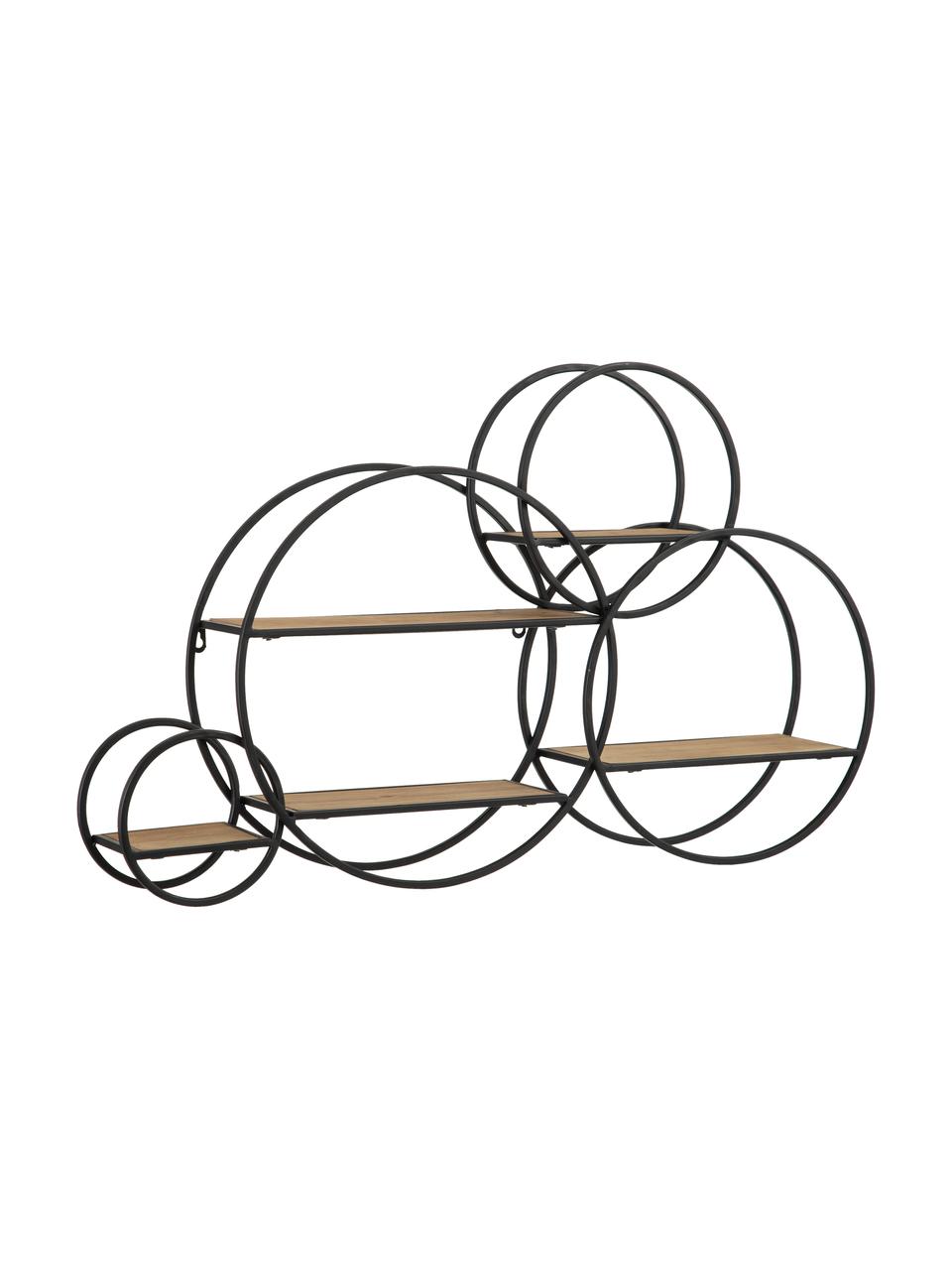 Wandregal Circles aus Holz und Metall, Gestell: Metall, beschichtet, Einlegeböden: Mitteldichte Holzfaserpla, Schwarz, Braun, B 84 x H 54 cm