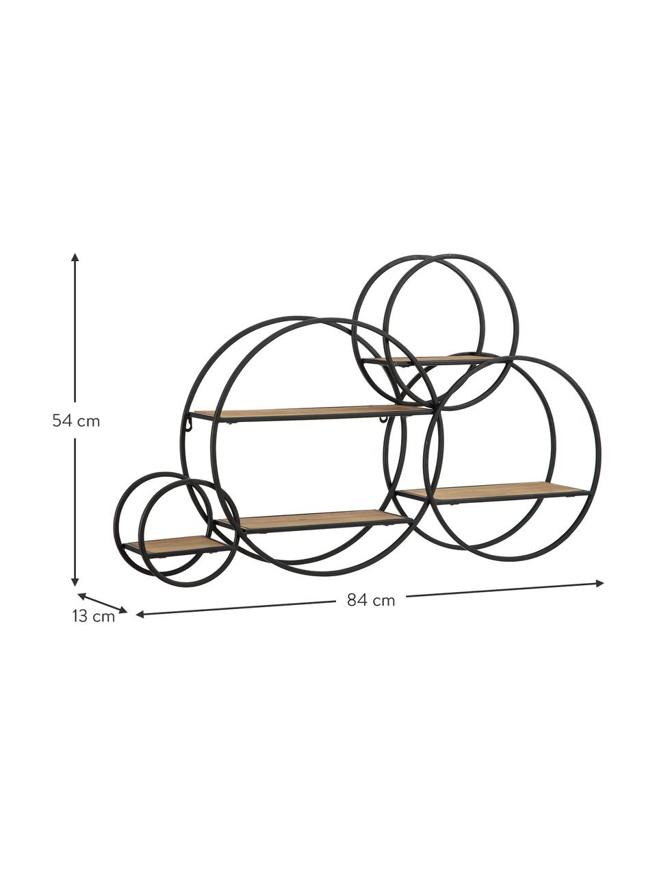 Wandrek Circles van hout en metaal, Frame: gecoat metaal, Zwart, bruin, B 84 cm x H 54 cm