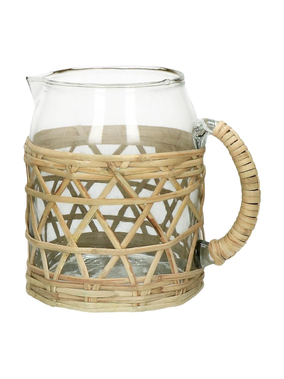 Pichet en verre recyclé avec panier bambou Brindisi, Transparent, beige
