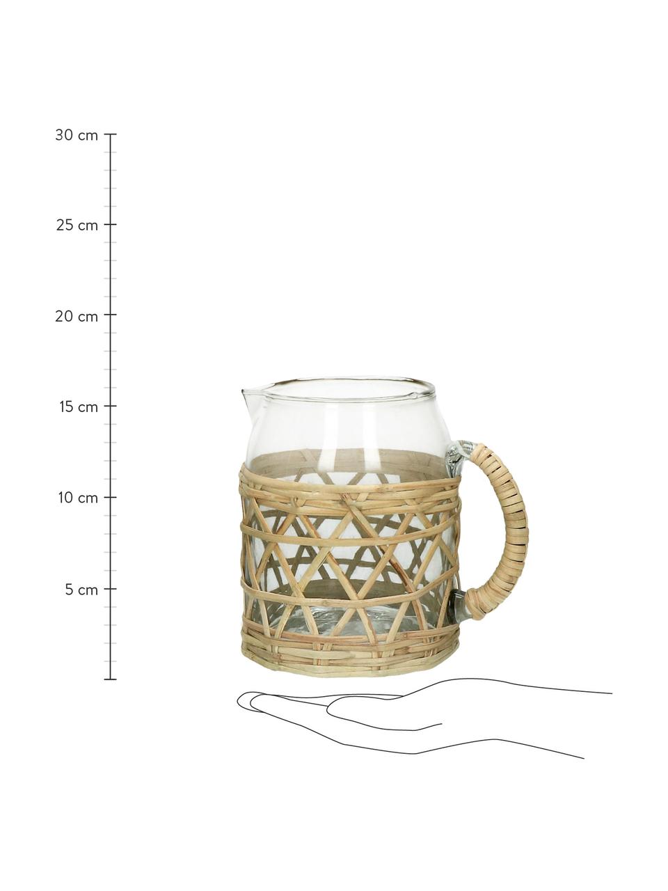 Pichet en verre recyclé avec panier bambou Brindisi, Transparent, beige