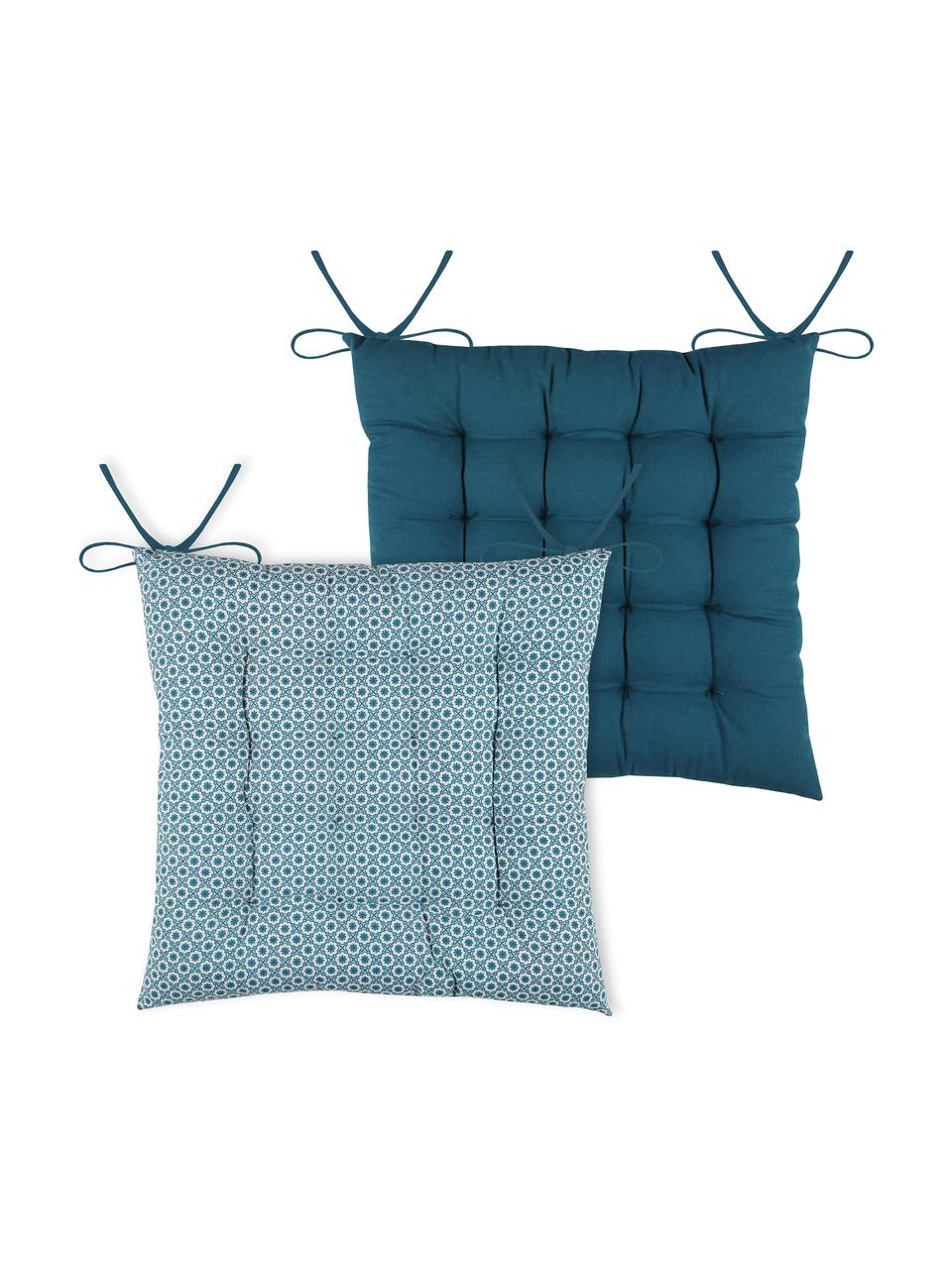 Coussin de chaise réversible Galette, Bleu, blanc