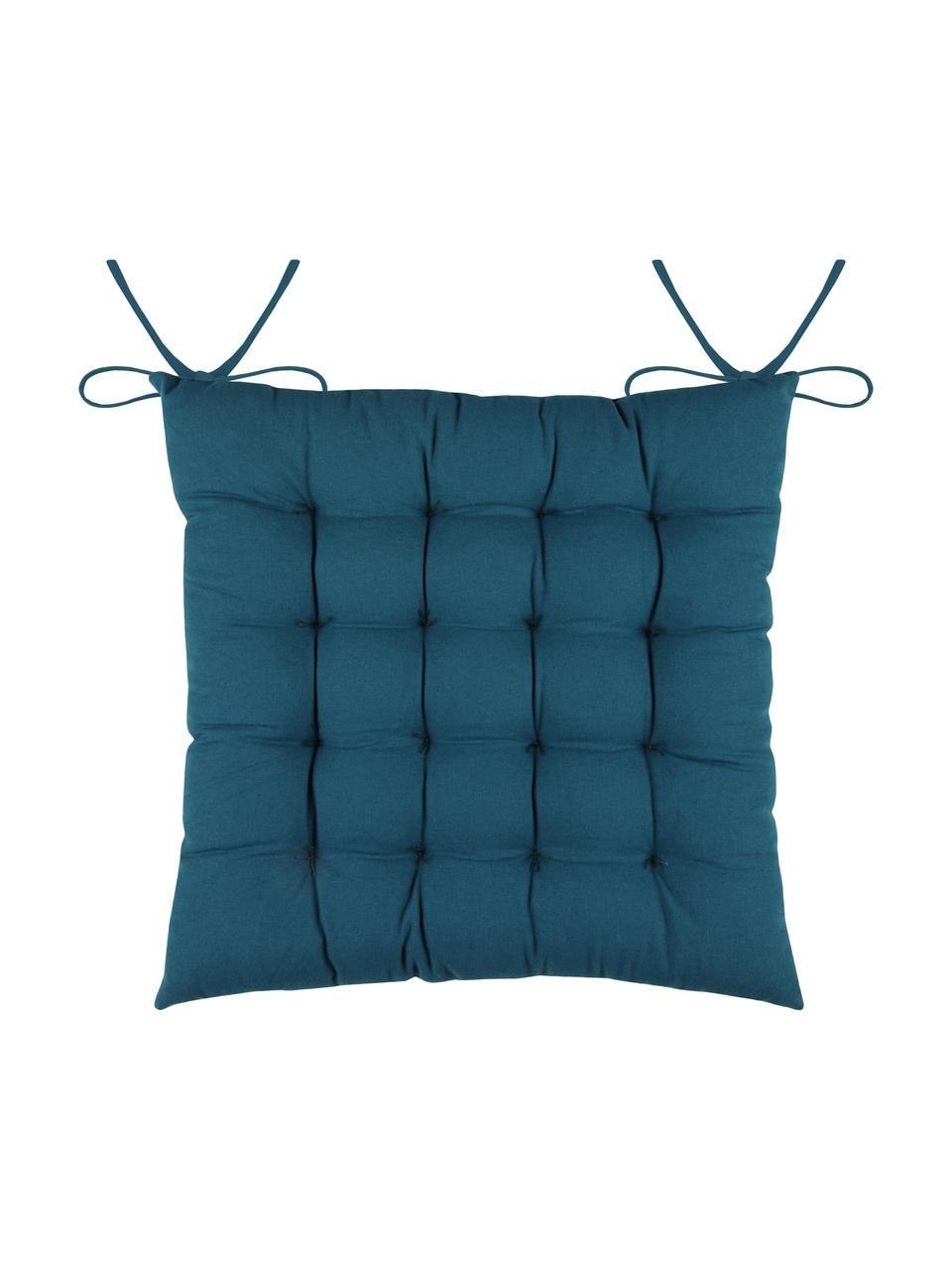 Dwustronna poduszka siedziska na krzesło Galette, 100% bawełna, Niebieski, biały, S 40 x D 40 cm