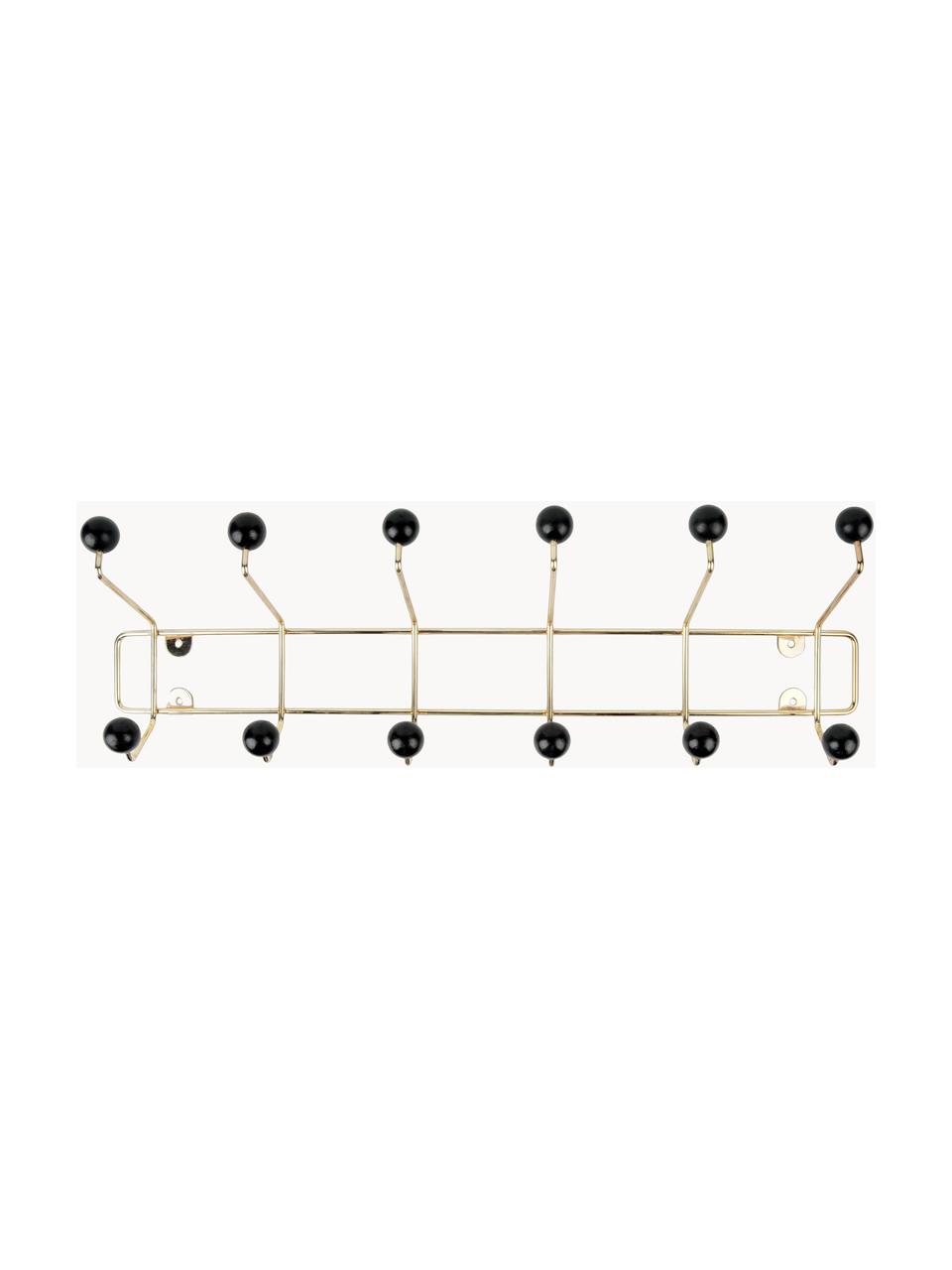 Perchero de pared de metal con 6 ganchos Saturnus, Dorado, negro, An 54 x Al 15 cm