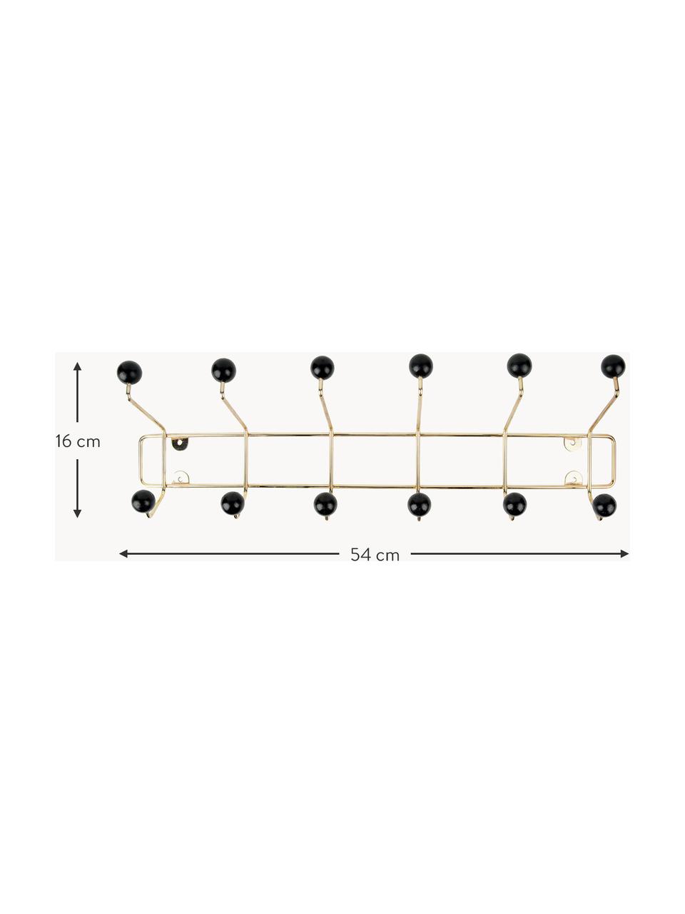 Wandgarderobe Saturnus aus Metall mit 6 Haken, Gestell: Metall, lackiert, Haken: Kunststoff, Goldfarben, Schwarz, B 54 x H 16 cm