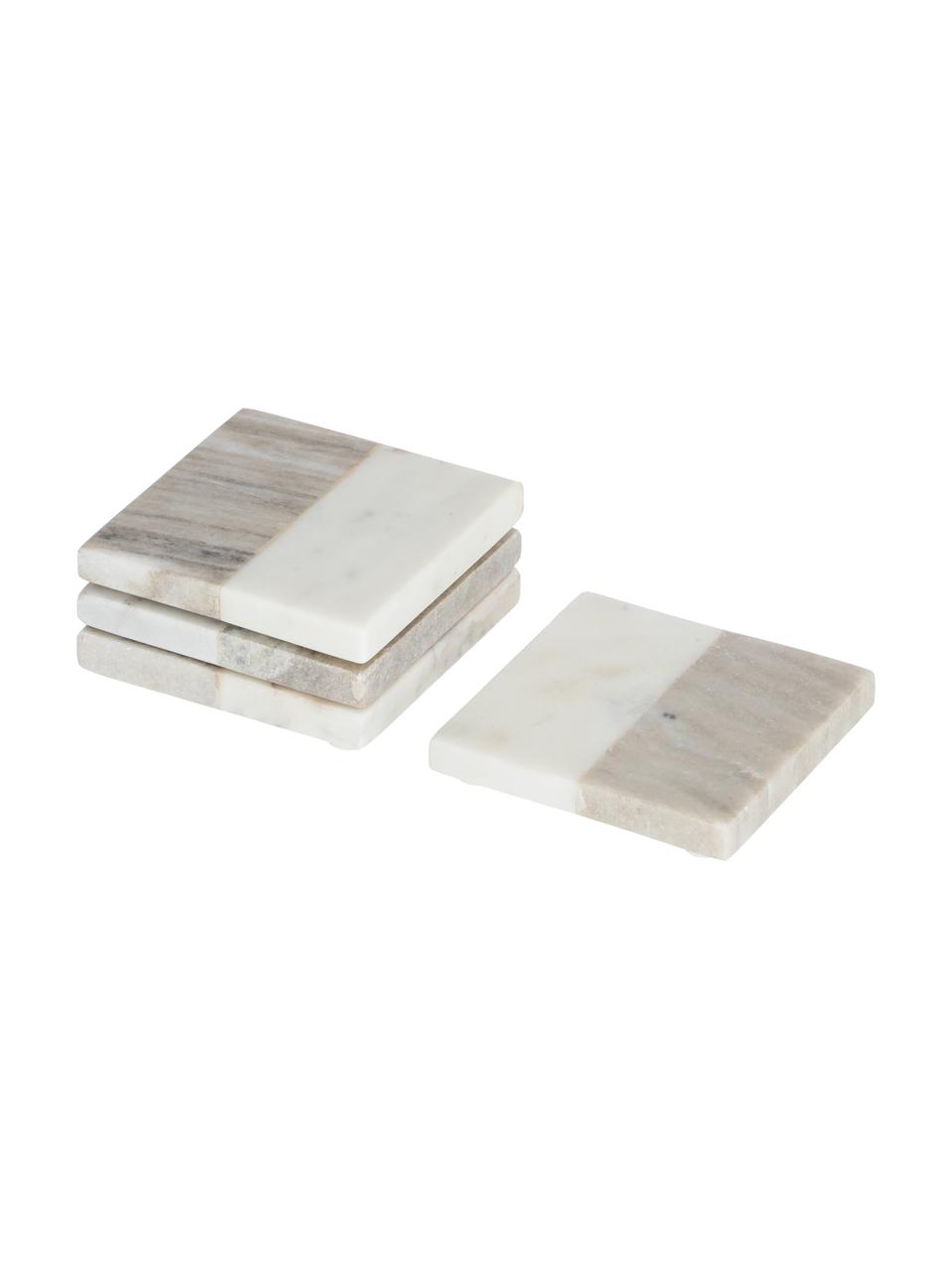 Eckige Marmor-Untersetzer Danelle in Weiß/Beige, 4 Stück, Marmor, Weiß, marmoriert, Beige, marmoriert, B 10 x T 10 cm