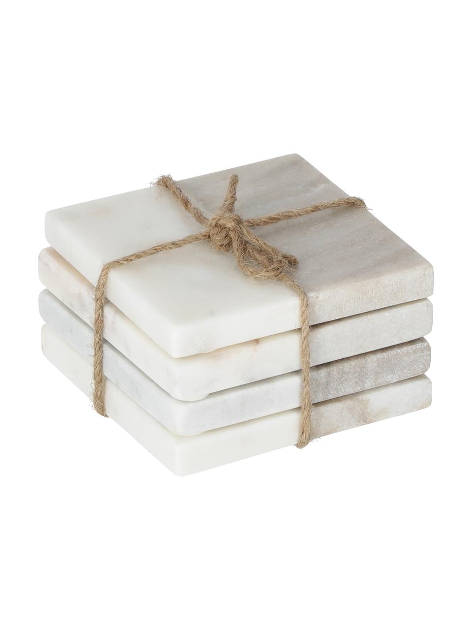 Eckige Marmor-Untersetzer Danelle in Weiß/Beige, 4 Stück, Marmor, Weißer Marmor, Beiger Marmor, B 10 x T 10 cm