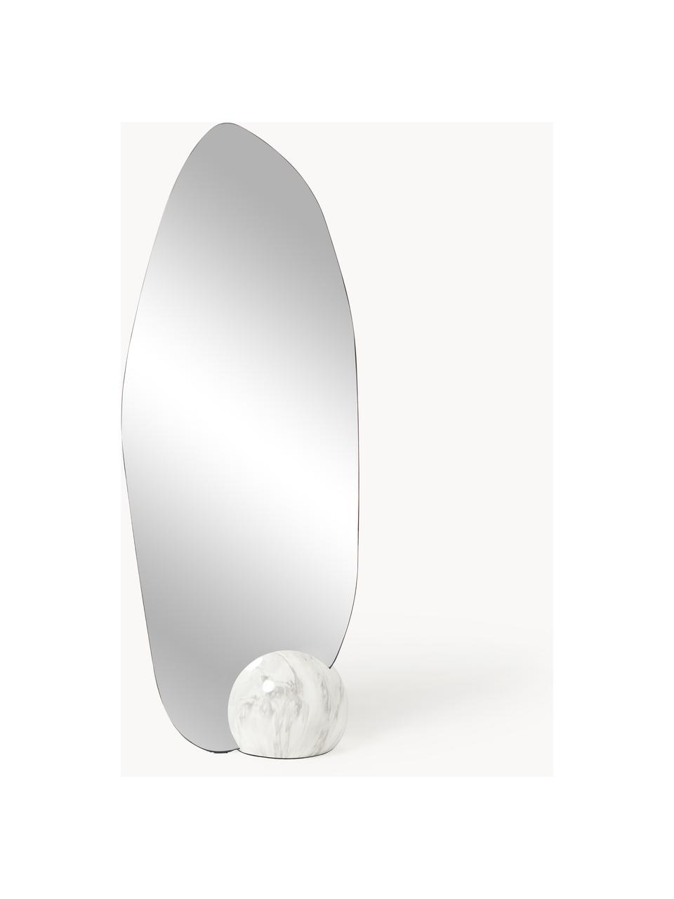 Specchio da terra con base effetto marmo Bonita, Retro: pannello di fibra a media, Argentato, bianco effetto marmo, Larg. 60 x Alt. 160 cm