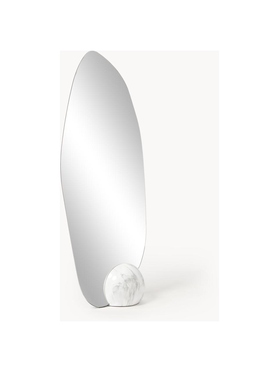 Stojací zrcadlo s podstavou v mramorovém vzhledu Bonita, Stříbrná, bílý mramorový vzhled, Š 60 cm, V 160 cm