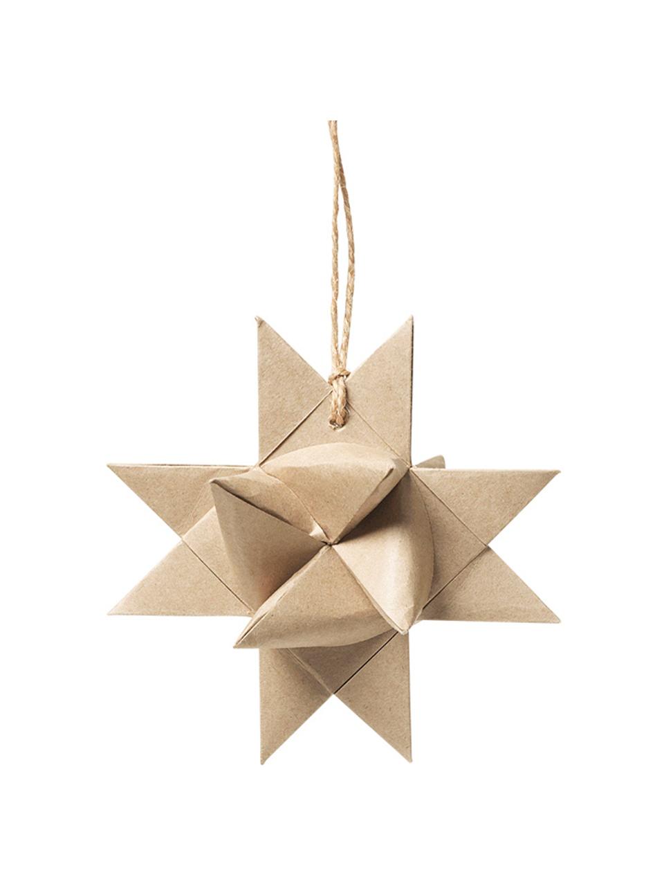 Kerstboomhangers Star Origami, 4 stuks, Papier, Beige, B 11 x D 11 cm