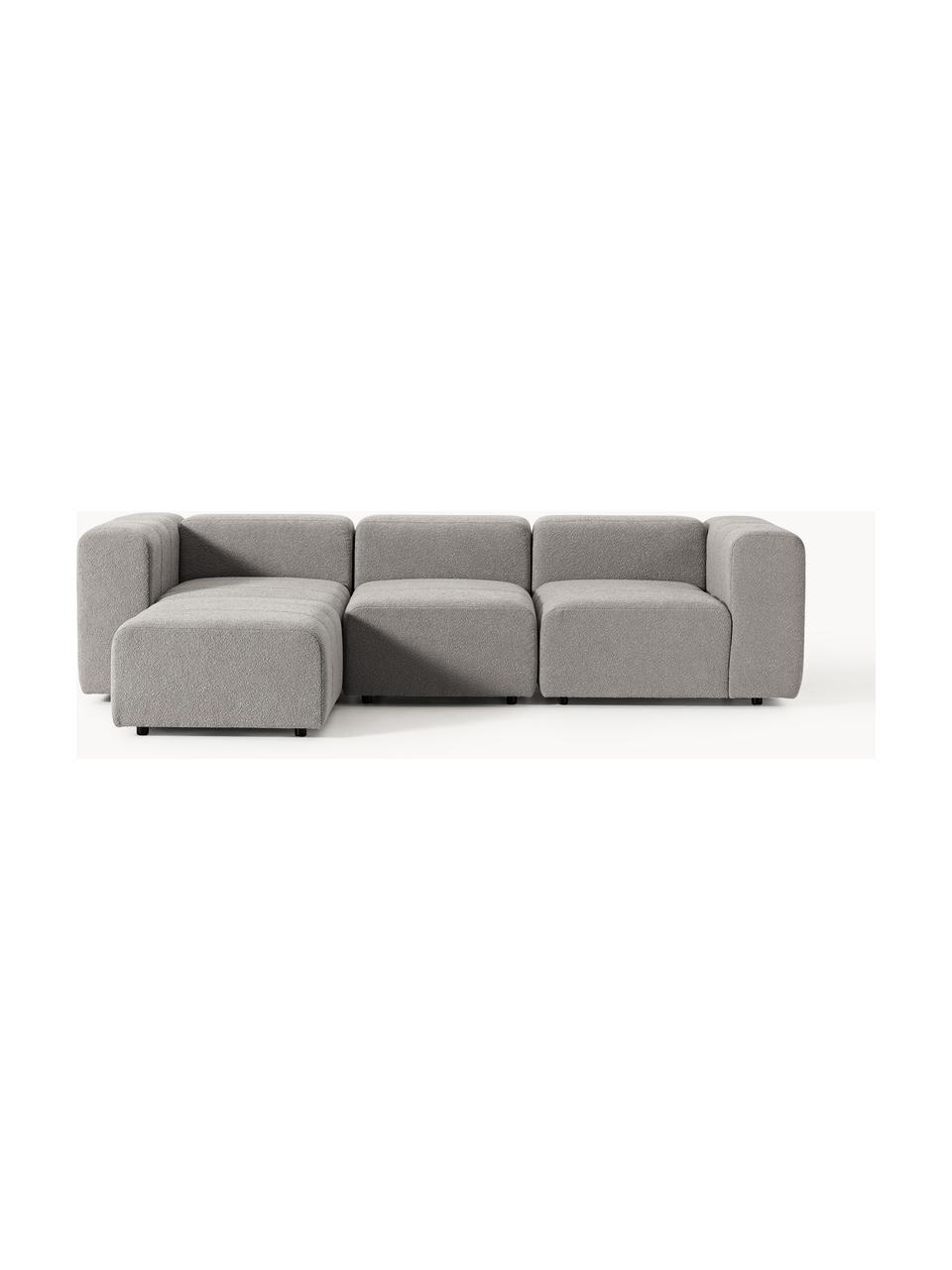 Canapé modulable 4 places en bouclette avec pouf Lena, Bouclette gris, larg. 287 x prof. 181 cm