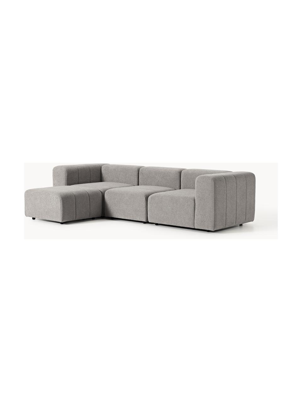 Canapé modulable 4 places en bouclette avec pouf Lena, Bouclette gris, larg. 287 x prof. 181 cm