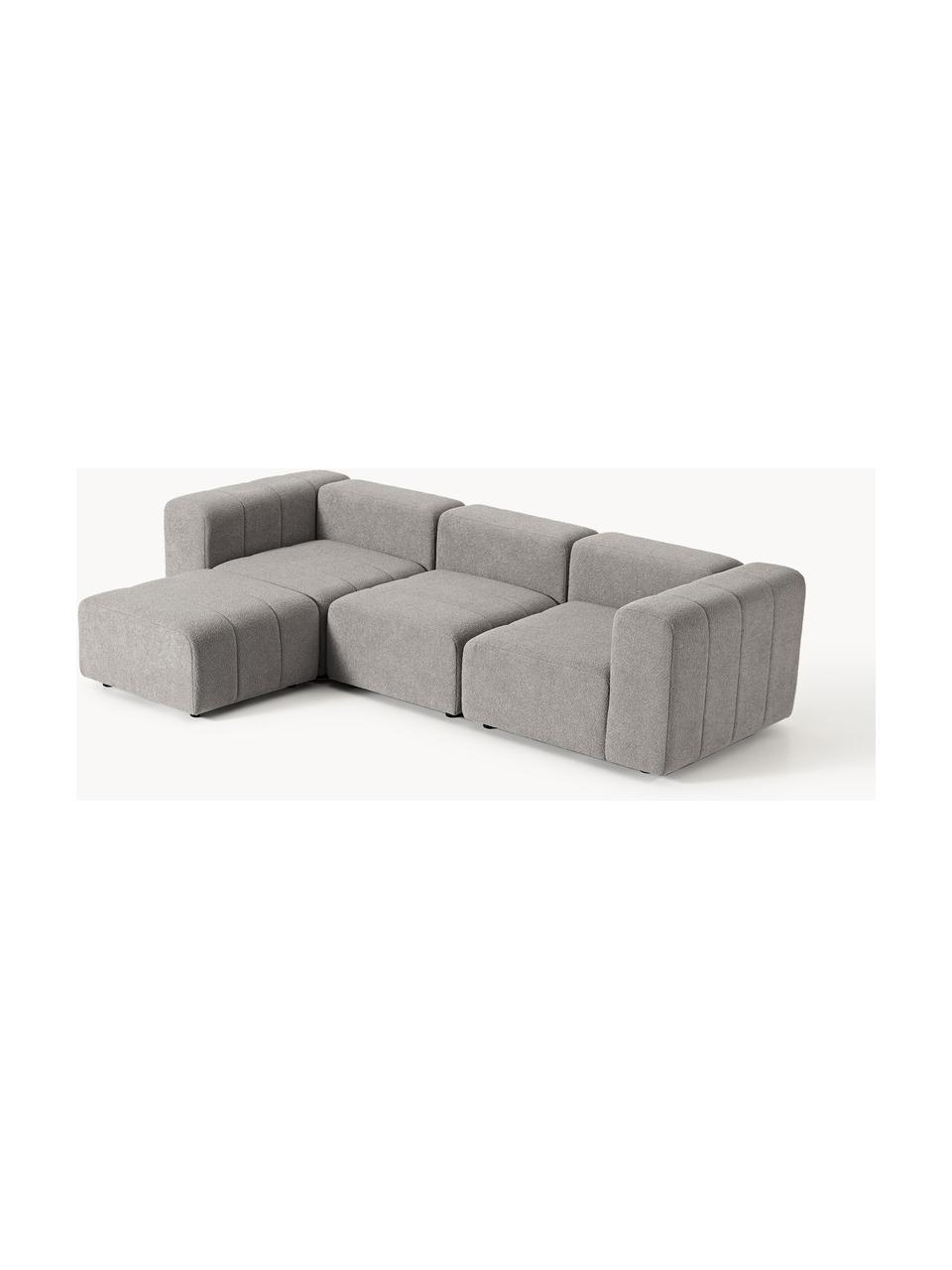 Canapé modulable 4 places en bouclette avec pouf Lena, Bouclette gris, larg. 287 x prof. 181 cm