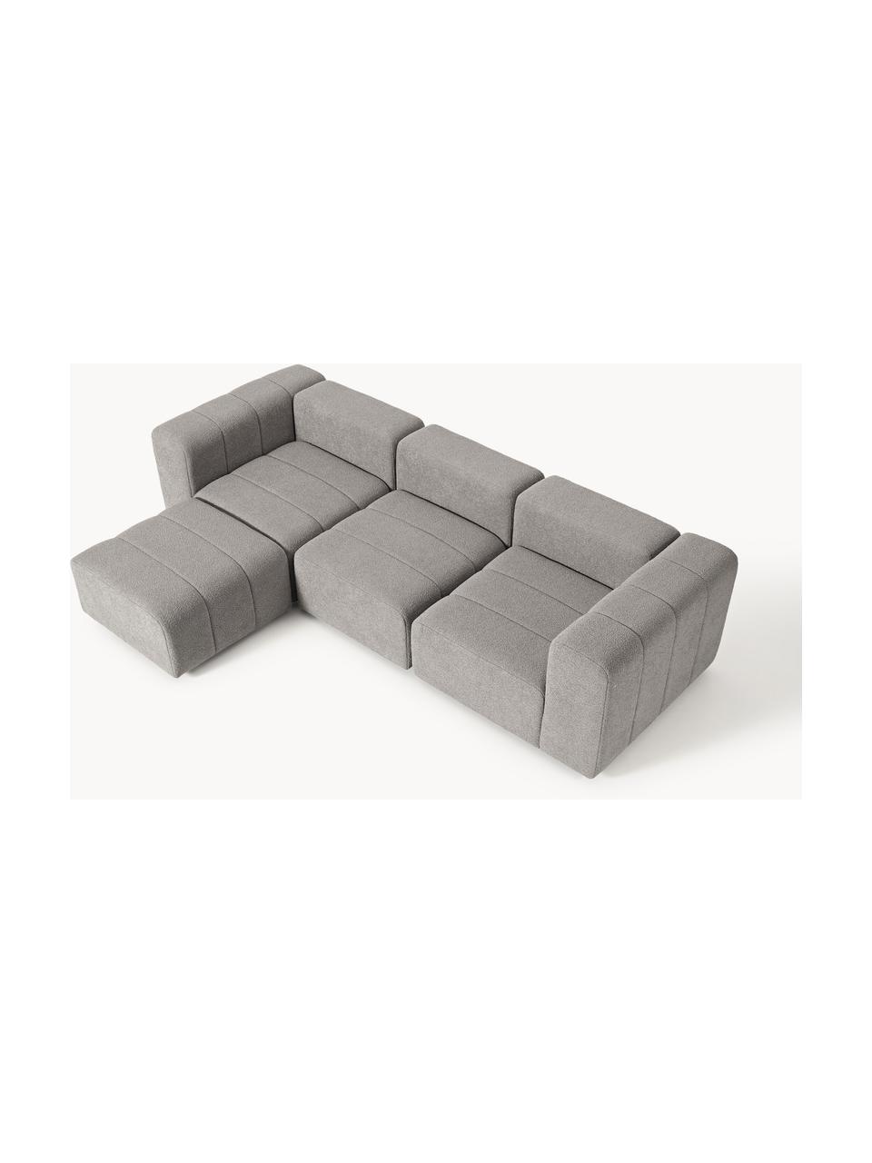 Canapé modulable 4 places en bouclette avec pouf Lena, Bouclette gris, larg. 287 x prof. 181 cm