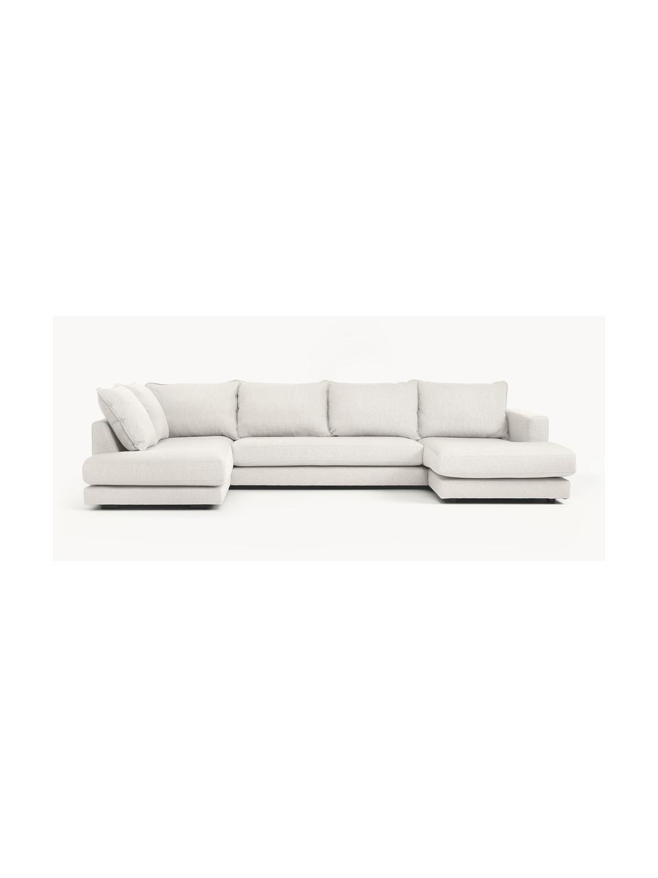 Narożna sofa modułowa Tribeca, Tapicerka: 100% poliester Dzięki tka, Stelaż: lite drewno sosnowe z cer, Nogi: lite drewno sosnowe z cer, Kremowobiała tkanina, S 356 x G 195 cm, lewostronna