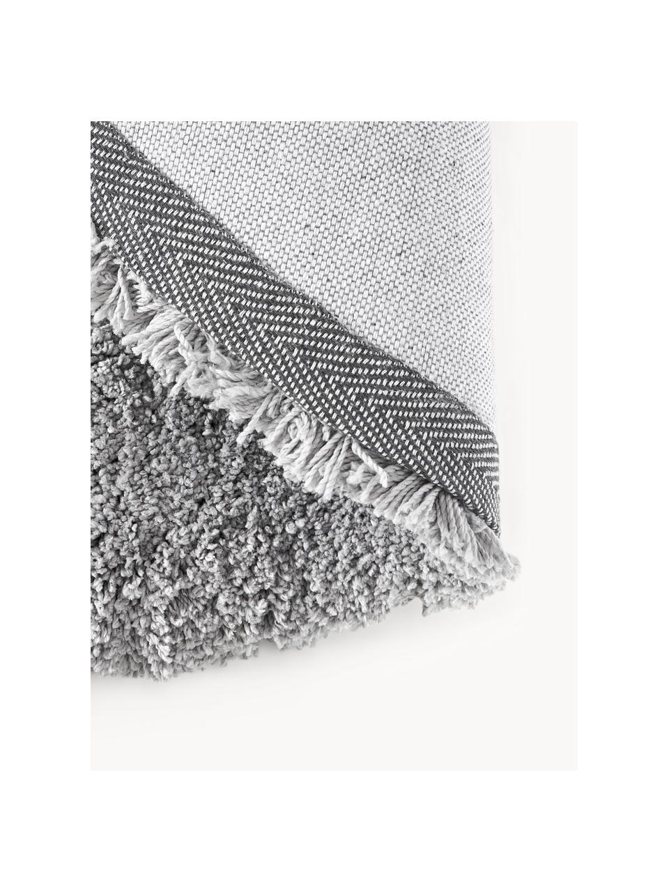 Načechraný kulatý koberec s vysokým vlasem Leighton, Šedá, Ø 120 cm (velikost S)