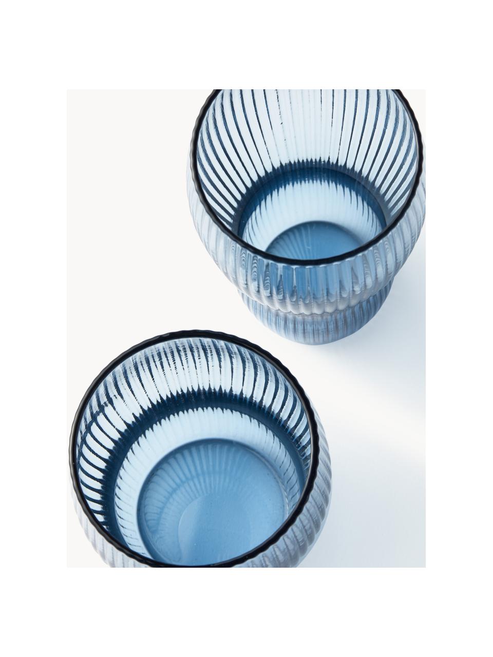 Mondgeblazen longdrinkglazen Pum met groefstructuur, 2 stuks, Glas, mondgeblazen, Lichtblauw, Ø 11 x H 16 cm