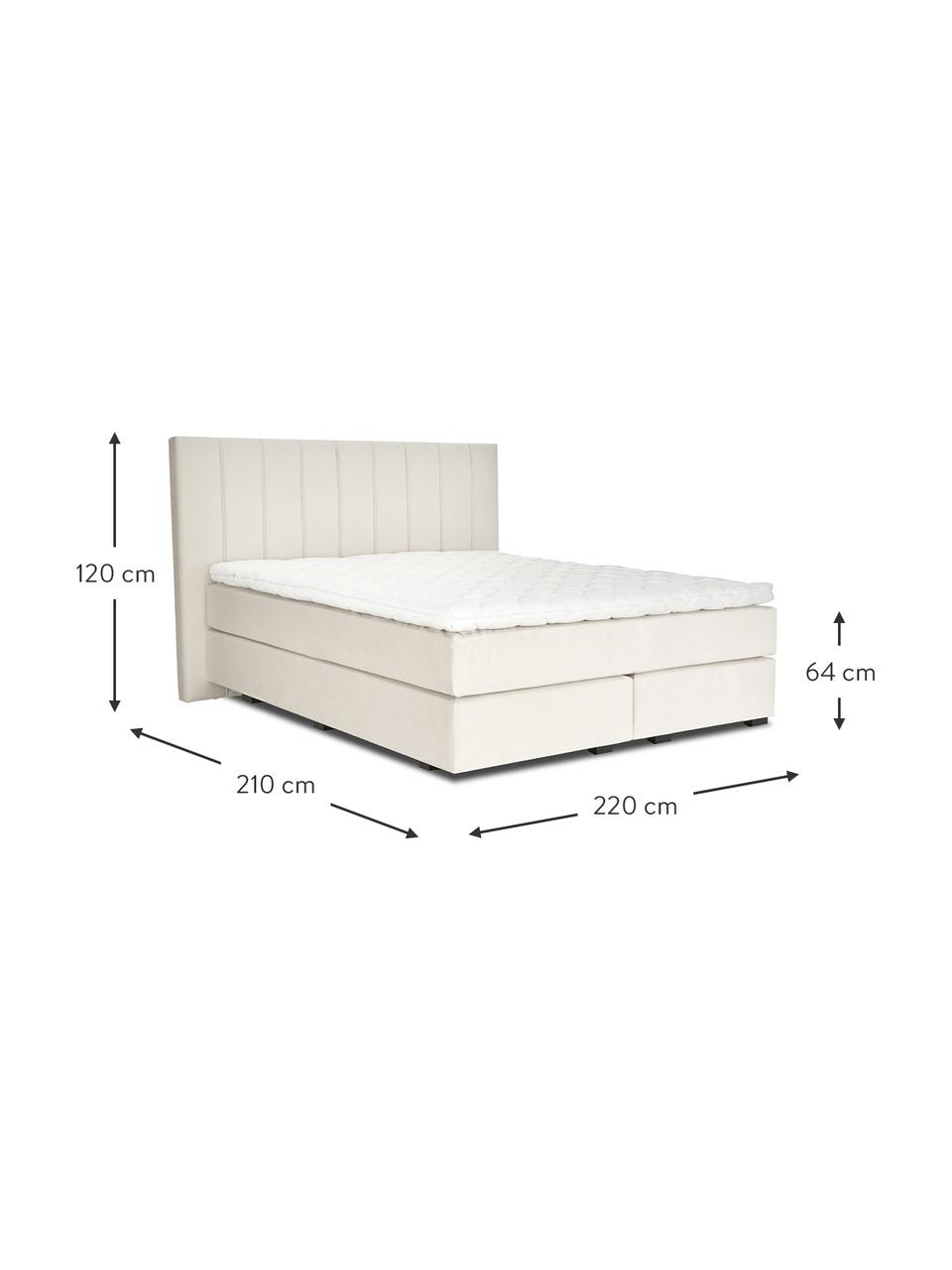 Letto Boxspring in velluto Premium Lacey, Materasso: a molle insacchettate a 7, Piedini: legno massello di faggio,, Beige, 200 x 200