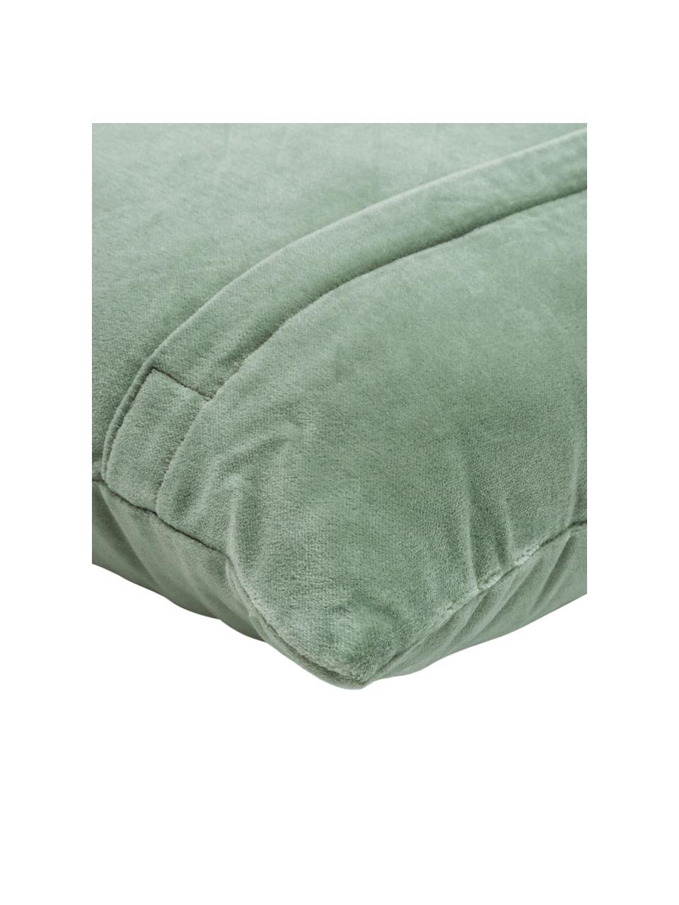 Coussin 45x45 en velours vert brodé Preston, Menthe, couleur crème