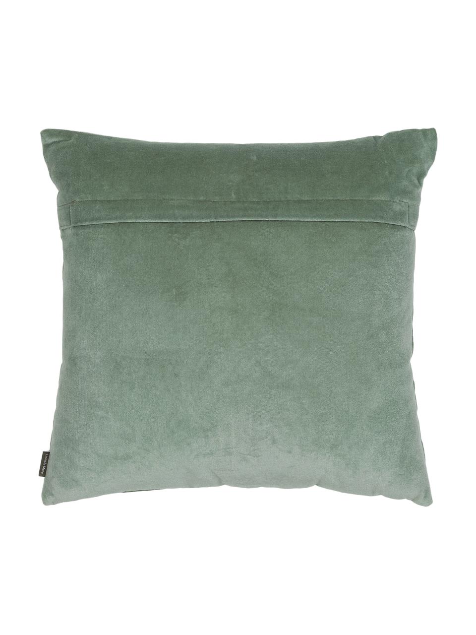 Poduszka z aksamitu z haftem i wypełnieniem Preston, Miętowy, odcienie kremowego, S 45 x D 45 cm