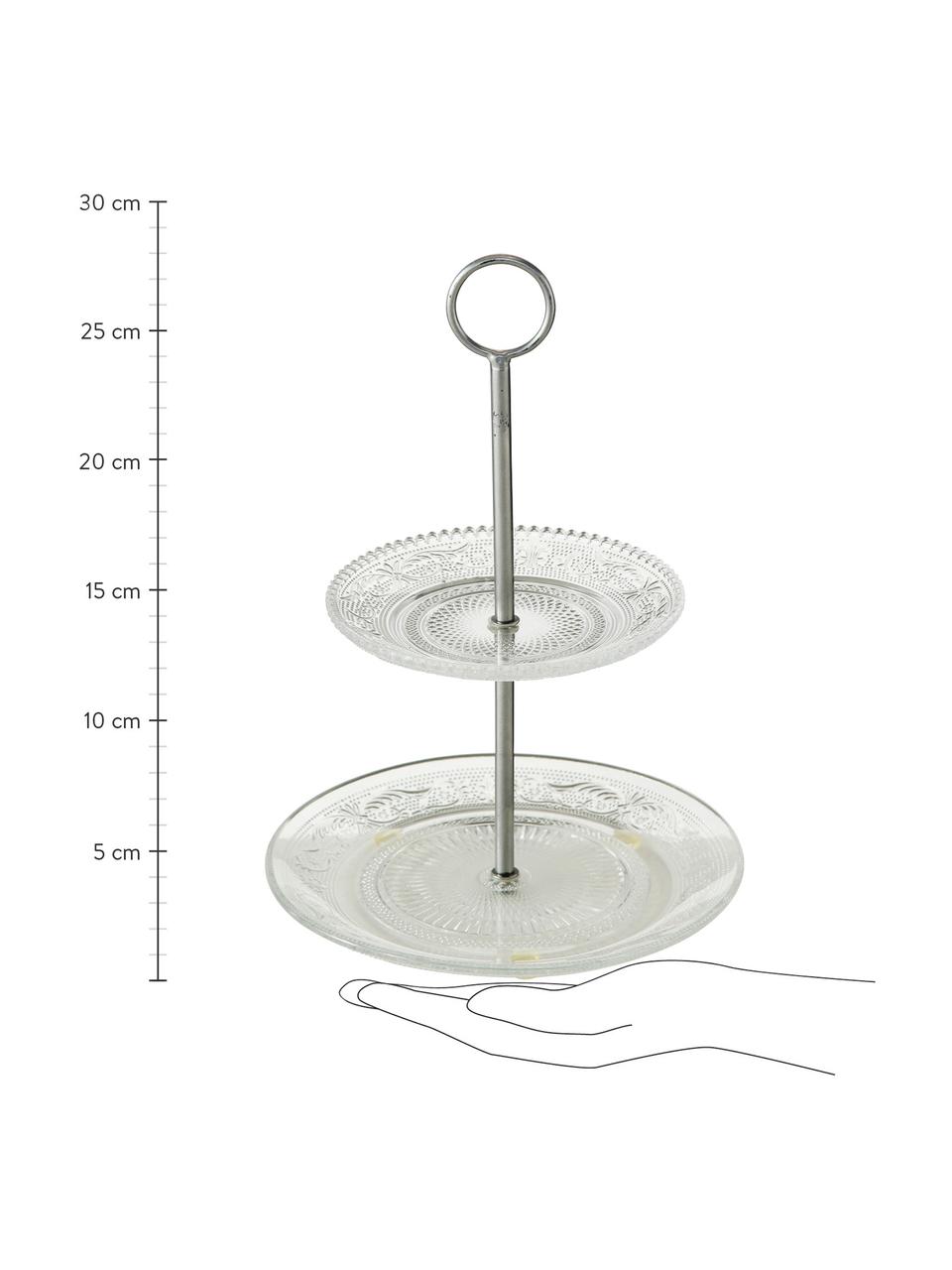 Etagere Relief aus Glas mit silbernem Gestell, Ablagefläche: Glas, Stange: Metall, Transparent, Ø 20 x H 28 cm