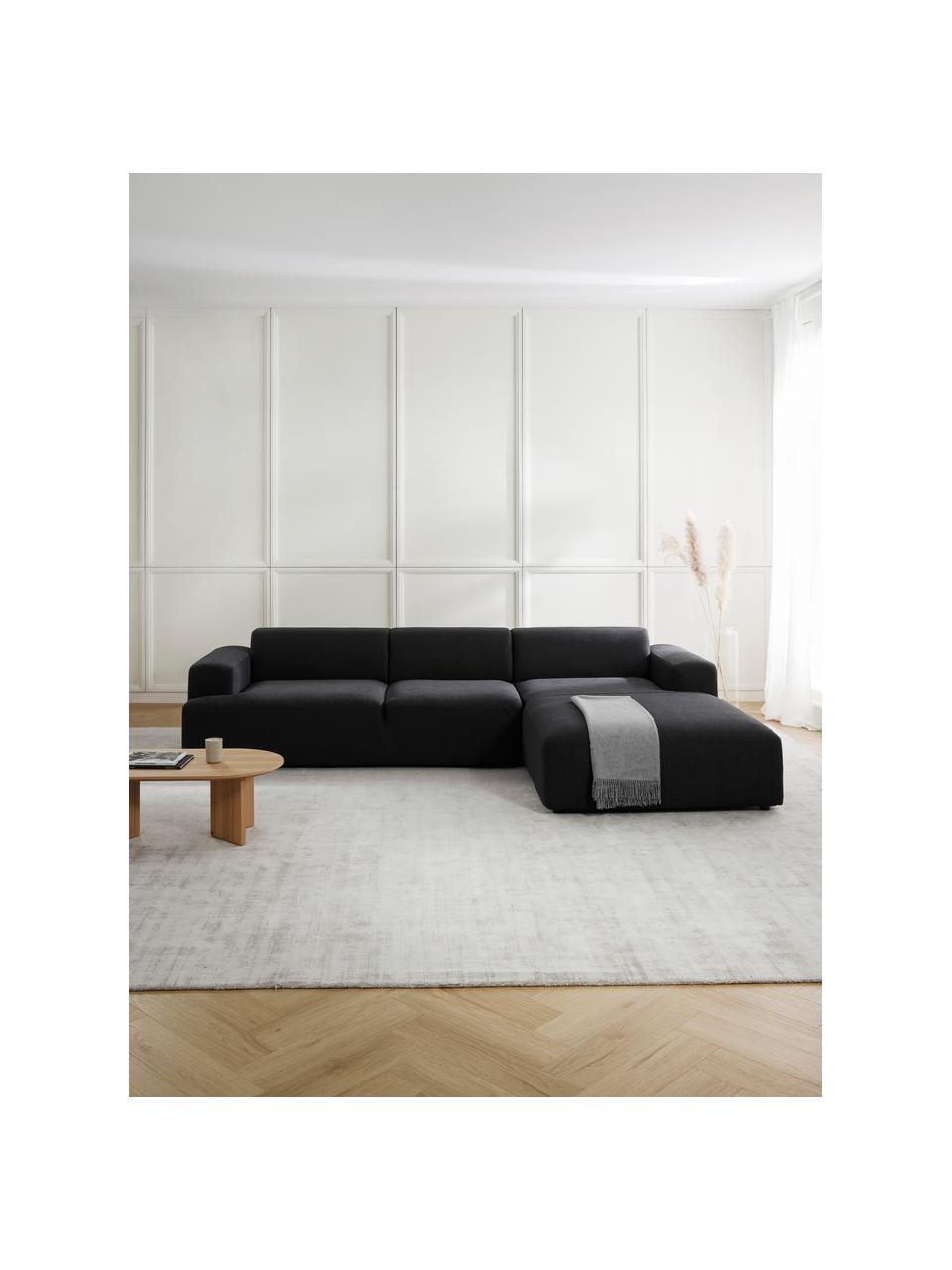 Sofá rinconera Melva (4 plazas), Tapizado: 100% poliéster Alta resis, Estructura: madera de pino maciza, ce, Patas: plástico., Tejido negro, An 319 x F 196 cm, chaise longue izquierda