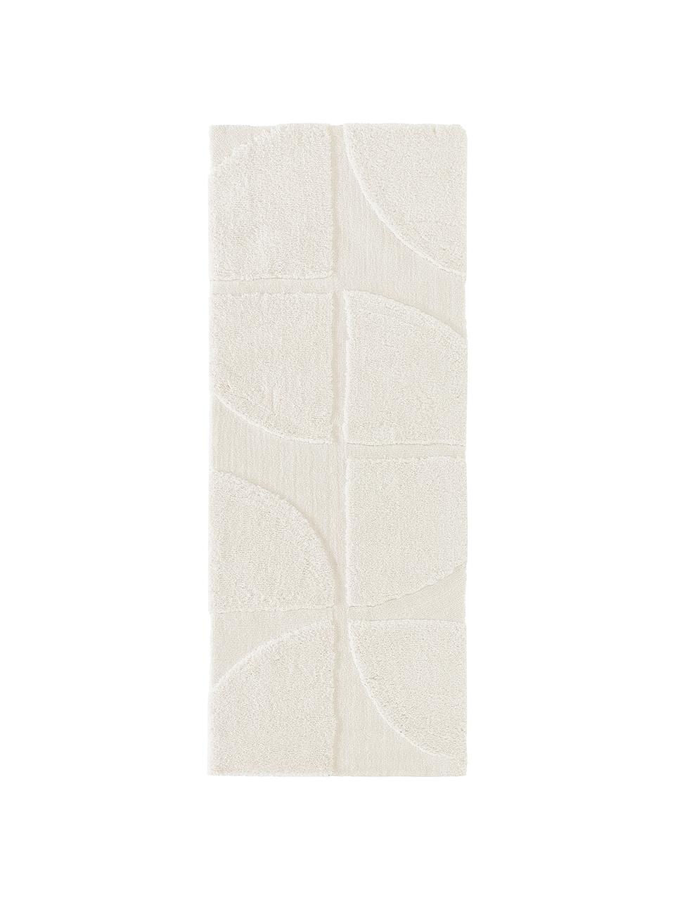 Passatoia soffice a pelo lungo con struttura in rilievo alta-bassa Jade, Bianco crema, Larg. 80 x Lung. 250 cm