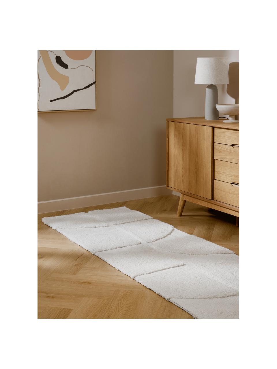 Tapis d'entrée moelleux à poils longs en relief Jade, Blanc crème, larg. 80 x long. 200 cm