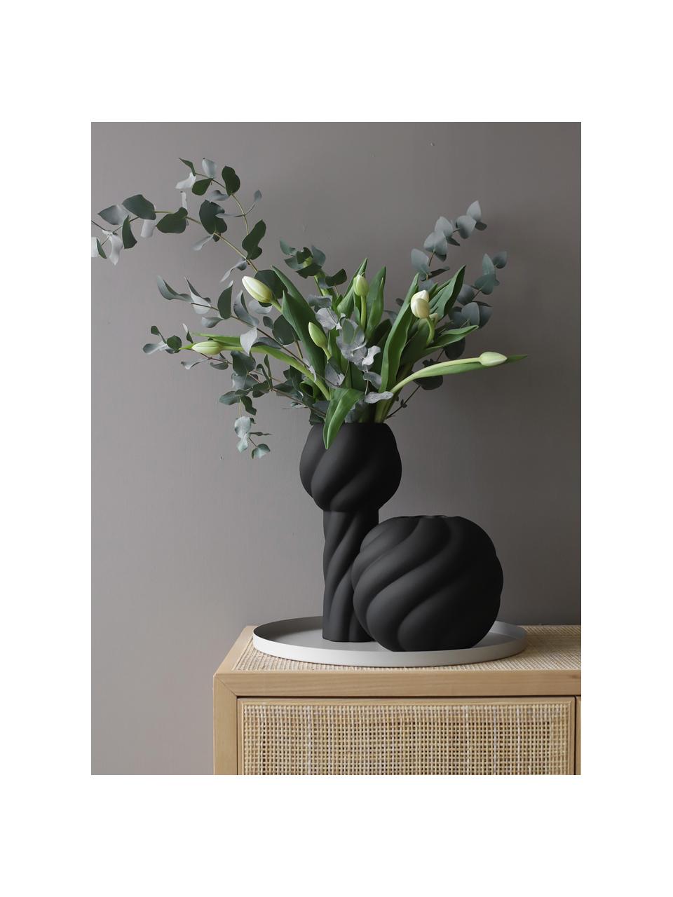 Handbemalte Keramik-Vase Twist Ball, H 20 cm, Keramik, Schwarz, Ø 22 x H 20 cm