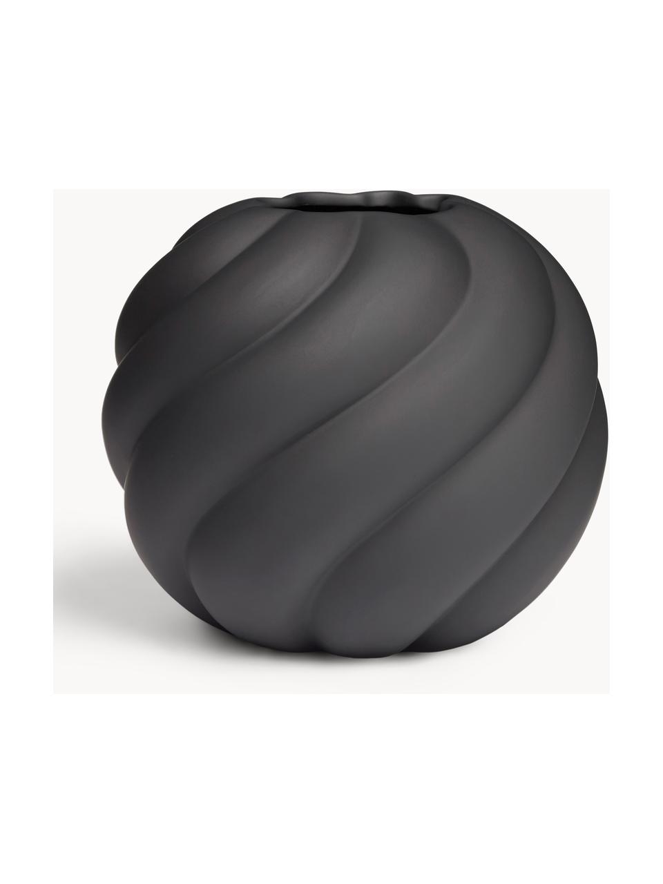 Handbemalte Keramik-Vase Twist Ball, H 20 cm, Keramik, Schwarz, Ø 22 x H 20 cm