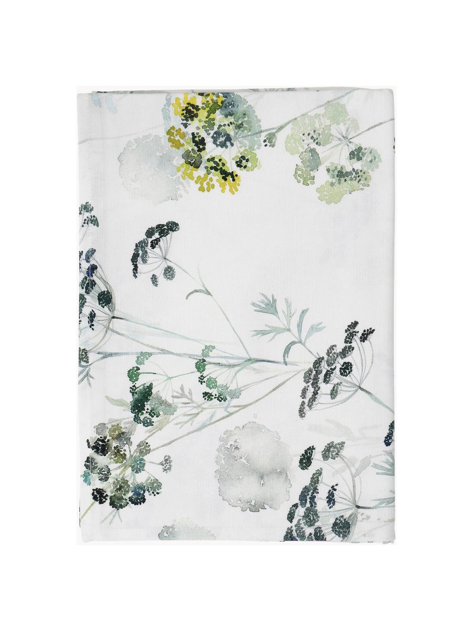 Tischdecke Herbier mit Aquarell Print, Baumwolle, Weiss, Grüntöne, 4-6 Personen (B 160 x L 160 cm)