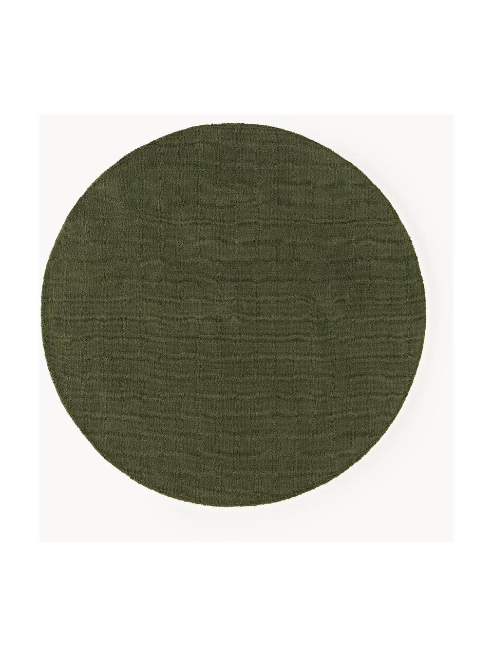 Tapis rond en coton tissé main Lora, Vert olive, Ø 120 cm (taille S)