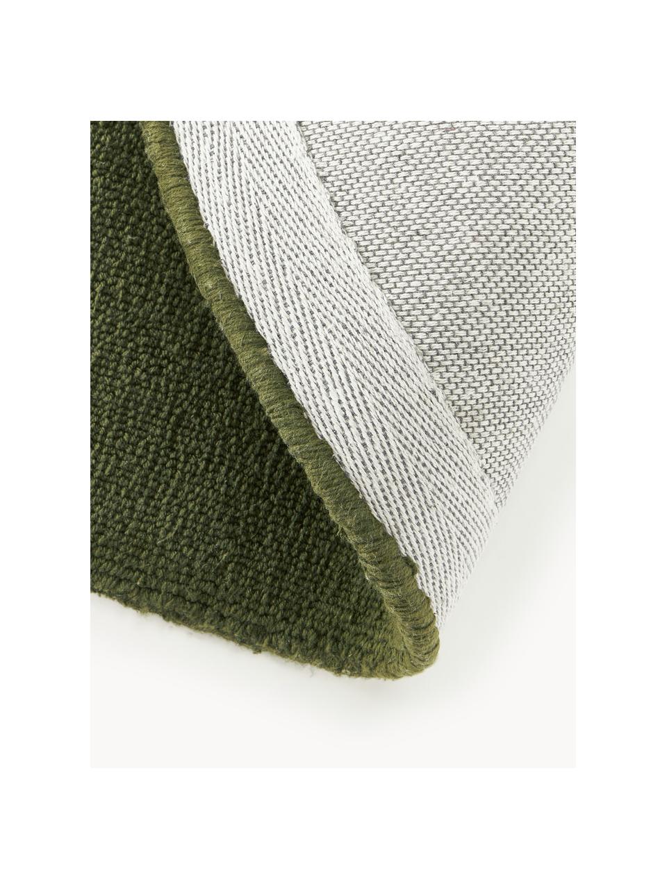 Tapis rond en coton tissé main Lora, Vert olive, Ø 120 cm (taille S)